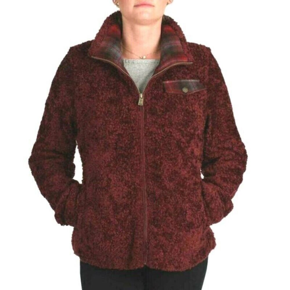New PENDLETON S Warm Teddy Sherpa Fleece Jacket Dark Red Full Zip NWT